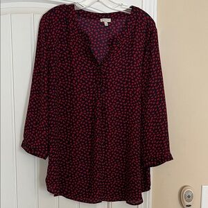 Talbots XL navy and red heart blouse